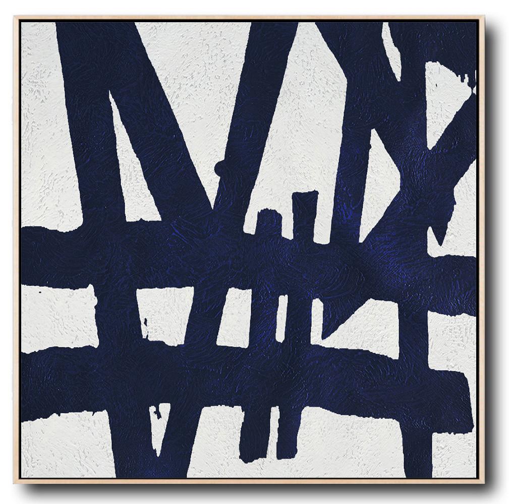 Buy Large Canvas Art Online - Hand Painted Navy Minimalist Painting On Canvas - Oil On Canvas Art Large